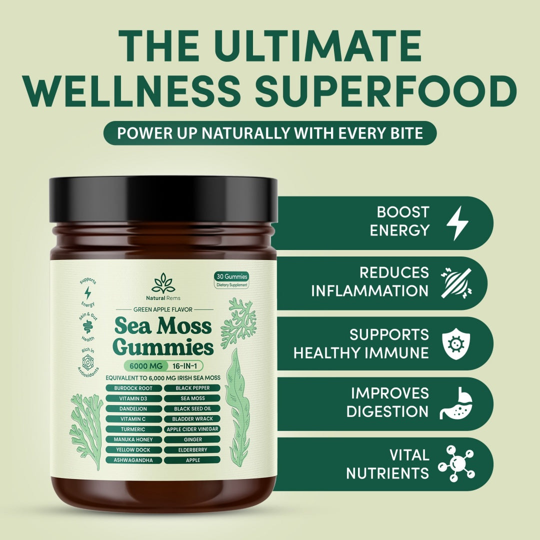 Natural Rems Sea Moss 16-In-1 Gummies 30 Day Supply